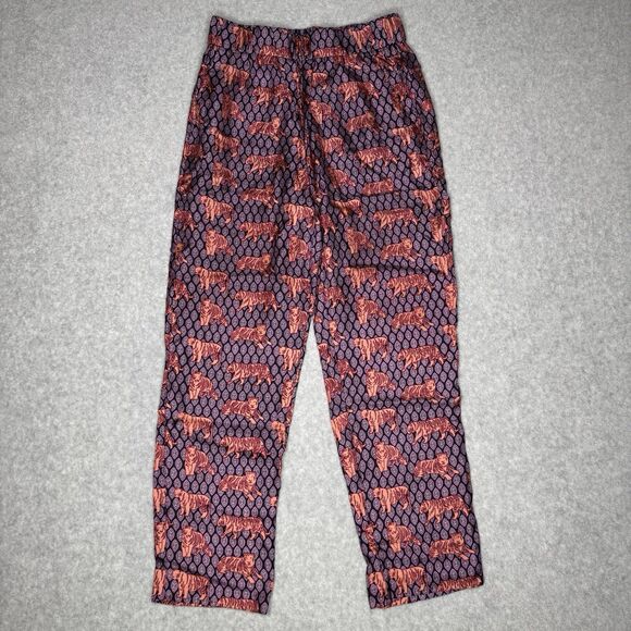 J Crew Collection Pull On Pants Womens 0 Purple Tiger Casual Silk Ankle Trousers - Picture 1 of 9